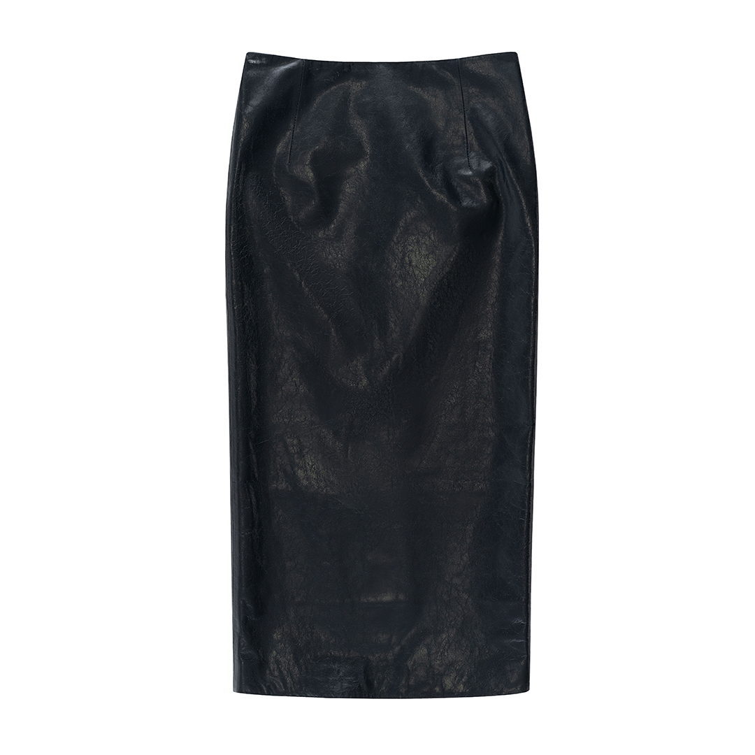 N-LEATHER SKIRT - NAVY